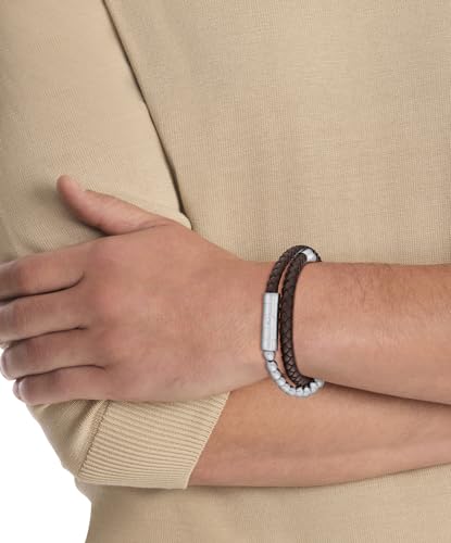 Calvin Klein Fuse Leather and Beads Bracelet for Men, Geometrically Shaped Watch Links, Wrap Around Band, Magnetic Closure, Stainless Steel, Jewelry Accessories, Designed for Easy Styling3