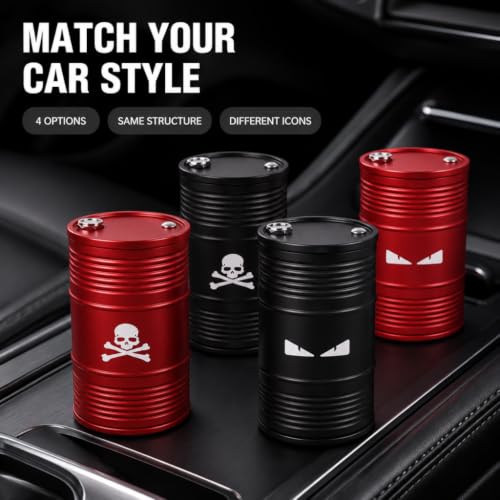 Image of Car Ashtray with Lid Smell Proof Ash Tray, Portable ashtray for car cup holder (Black, Skull Pattern)