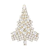 EVER FAITH Art Deco Christmas Tree Brooch Clear Austrian Crystal Gold-Tone