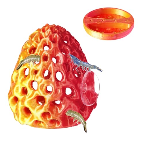 Image of Shrimp Dome Hide, Shrimp Hides for Aquarium, Betta Fish Hideout with Suction Cup, Betta Habitat Tank Ornament Accessories, Aquarium Decor for Small Fish Guppy Hiding Resting (Lid Gold Red)