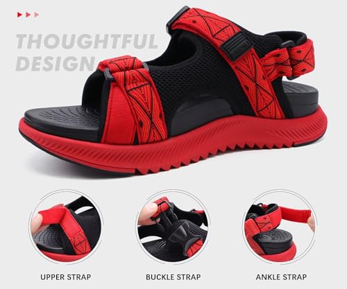 Image of ONCAI Men's Hiking Sandals with Arch Support Mesh Athletic Walking Sandalias Summer Outdoor Cushion Thick Rubber Soles and Recovery Sports Fisherman Sandals Size 7-15