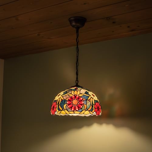 BARCELONA LED Suspension Style Tiffany en Verre Mosaïque Floral, Design Classique Vintage et Industriel en Cristal Artisanal, Luminaire Rétro E27 pour Salon...