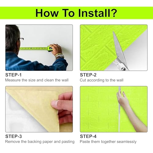 Image of TEKCOOL Self-Adhesive Waterproof PE Foam 3D Wall Panels Wallpaper Sticker for Bathroom, Living Room, and Home Decoration (70 x 77cm, Appx. 5.8Sq Feet)-25 Piece-Green'
