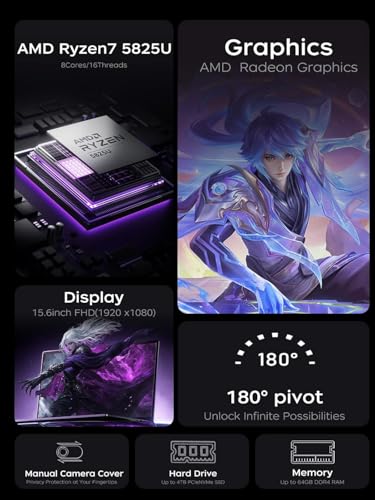 Image of MALLRACE Light Gaming Laptop,Ryzen 7 5825U (8C /16T, up to 4.5GHz), 16GB RAM,1TB SSD.15.6 inch IPS,Radeon Graphics, Wi-Fi 6,15.6 inch IPS, WiFi 6, Windows 11, Webcam,Full Ports