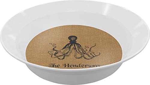 Personalized Octopus & Burlap Print Melamine Bowl - 12 oz