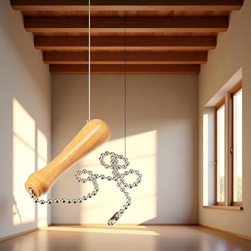 Image of 1Pc Light Wood Beaded Pull Chain Extension with Connector Wooden Pillars Walnut Pendant Antique Brass Pull Chain for Ceiling Fan Chain,Useful Pull Chains Ceiling Fans and Accessories(12 Inch)