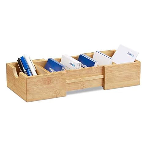 Relaxdays Karteikasten DIN-A8 Bambus, Visitenkarten Organizer, zum Ausziehen, H x B x T: ca. 5,5 x 13 x 30 cm, natur Cover