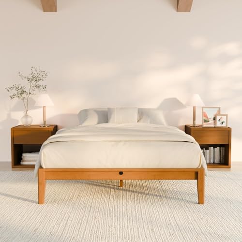 RECCI Bettgestell 140x200 aus massivem Bambus Massivholzbett mit Steckverbindung Modernes minimalistisches Bett Geräuschlos Werkzeuglose Montage Bambus Natur