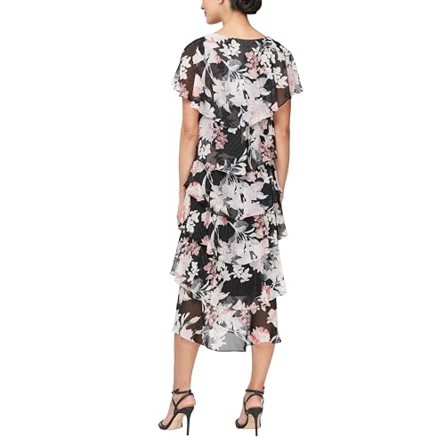 Image of S.L. Fashions Womens Tiered Midi Wedding Guest, Mother of The Bride Dress with Bead Embellishment (Petite and Regular Sizes)