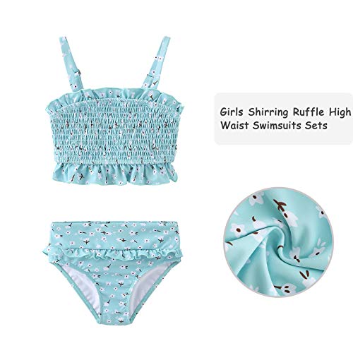 Image of HowJoJo Girls Two Piece Tankini Swimsuit Green Floral Bathing Suit Swimwear