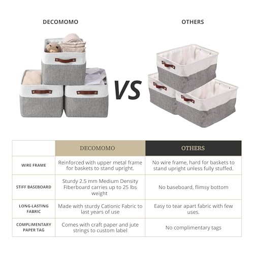Image of DECOMOMO Storage Bins, Large Fabric Storage Baskets for Shelves, Decorative Linen Closet Organizer, 15 x 11 x 9.5 inches (Grey & White, 4 Pack)