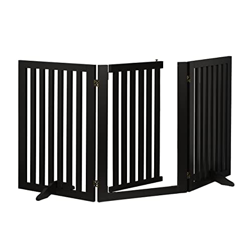 Relaxdays Absperrgitter, HxB: 70x154 cm, faltbar, mit Tür & Füßen, freistehendes Hunde Schutzgitter, Türgitter, schwarz
