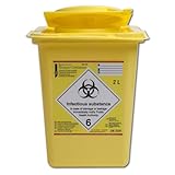 Henry Schein - Kanülenabwurfbehälter (2 Liter) für Spritzen, Nadeln & Skalpelle, stabile Sicherheitsbox mit Abdrehvorrichtung, rechteckig, gelb