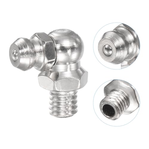 Image of uxcell Nickel-Plated Iron 90 Degree Grease Fitting M6 x 1mm Thread Hydraulic Grease Fitting Accessories, 40Pcs