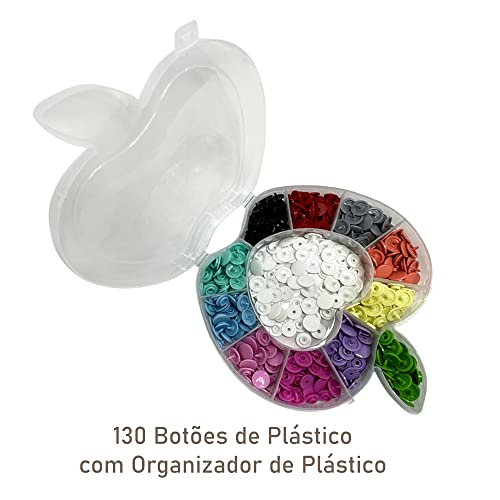 Alicate de Pressão Para Aplicar Pregar Botão Plástico Ritas + 130 Botões Coloridos Rita 12mm (Alicat
