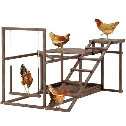 PawHut Wooden Chicken Coop Perches with Swing Roosting Bars Activity Play Set Chicken Coop Accessory Toys for Coop Coffee