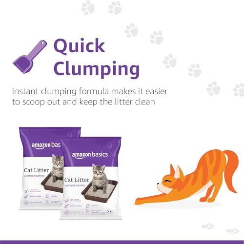 Image of Amazon Basics Scoopable Smart White Bentonite Cat Litter | Lavender Fragrance | Scented Cat Litter |20kg