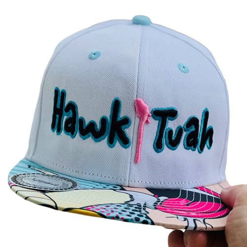 Outfitfabrik Snapback Cap Hawk Tuah in weiß, Schirm mit Banane-Motiv, 3D-Stick in schwarz, für Männer und Frauen, One Size, verstellbar