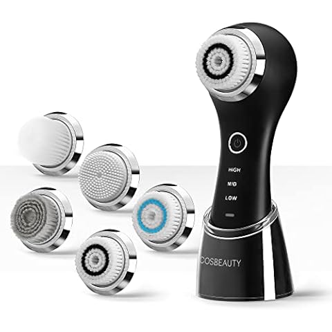 COSBEAUTY Face Scrubber Exfoliator Sonic Facial Cleansing Brush with 5 Interchangeable Brush Head,Face Brush Cleanser for Men IPX7 Waterproof,Wireless Rechargeable for Massaging,Deep Cleansing(Black) Cover