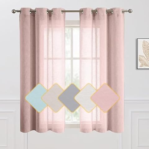 Fragrantex Blush Pink Sheer Curtains 63 inch for Kids Room Living Room Bedroom Faux Linen Texture Window Panels 40" Wx63 L Grommet Top,2Panels Cover