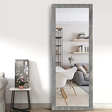 MAYEERTY Rustic Full Length Mirror, 65"x22" Farmhouse Floor Mirror with Stand Wood Standing Mirror Large Mirror for Bedroom, Standing/Leaning Mirror, Brushed Grey (JJ01318AAH-USAM027) Cover