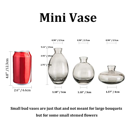 Bud Vases 3Pcs/Set Small Vases Handmade Cute Gray Small Vases for Flowers Centerpieces Glass Vases Mini Vase Home Decor Centerpieces, Events Table Decor - Image 6