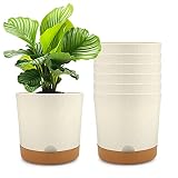 GeLive White Set of 7 Plant Pots 10 Inch Plastic Planters with Saucers Trays and Drainage Hole, Flow