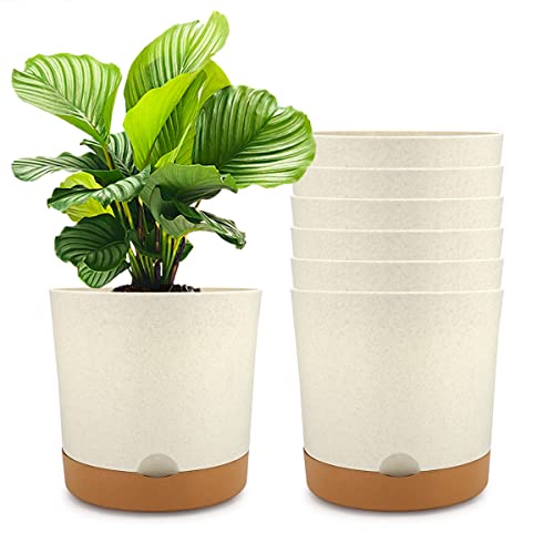 Gelive White Set Of 7 Plant Pots 10 Inch Plastic Planters With Saucers Trays And Drainage Hole, Flower Pots Plant Container For Indoor Outdoor Home Garden #TOP14