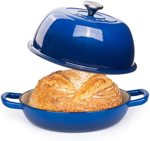 Enamelled Cast Iron Dutch Oven Pot – Dutch Oven For Sourdough Bread Baking – Cast Iron Bread Pot – Dark Blue, 6 Quarts, 22cm – by Nuovva