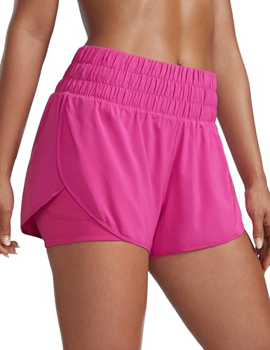 CRZ YOGA Pantalones Cortos de Carrera para Mujeres de Cintura Alta en Dos Púrpura Hibisco 38