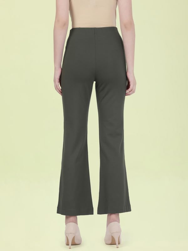 Image of GO COLORS Soft Cotton Stretch Flared Pant Full Length for Women| Breathable, High Rise