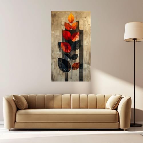 Tableau abstrait moderne de feuilles d'automne 30x50cm pour decoration - 4