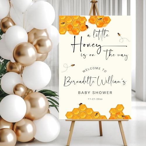 Bee Baby Shower Welcome Sign, Personalized Baby Shower Sign Honey Bee A Little Honey is On The Way Baby Announcement Sign Baby Shower Decorations for Boy Girl Baby Shower Welcome Poster