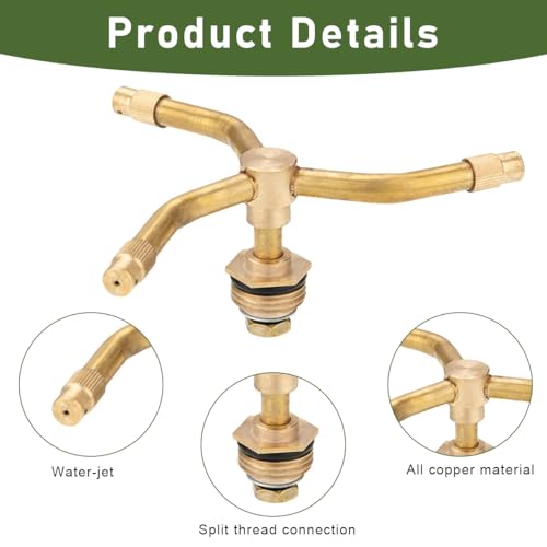 Image of HASTHIP 3-Head Automatic Rotating Garden Sprayer Irrigation - Brass Water Sprinkler for Garden - Multi-Arm Nozzle for Garden Plant Watering - 360 Rotation Irrigation System for Gardening
