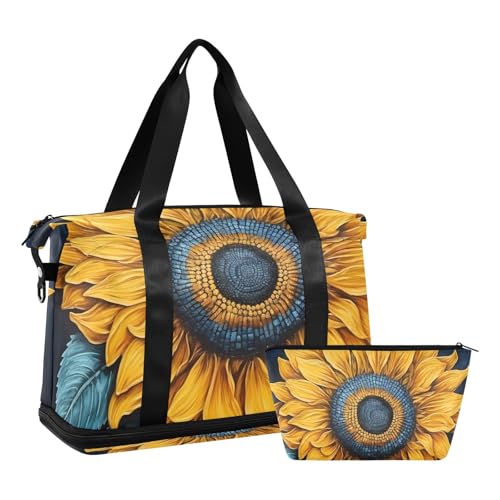 Travel Duffel Gym Sports Luggage Bag Expandable Large Capacity Sunflower 2 Sports Bag for Women and Men