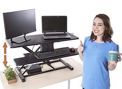 Stand Steady Flexpro Hero Power | Electric Standing Desk Converter/Desk Riser With Wireless Charging | Turns Any Desk Into A Sit To Stand Up Desk | Integrated Phone/Tablet Holder (37.5 Inch/Black) #TOP7