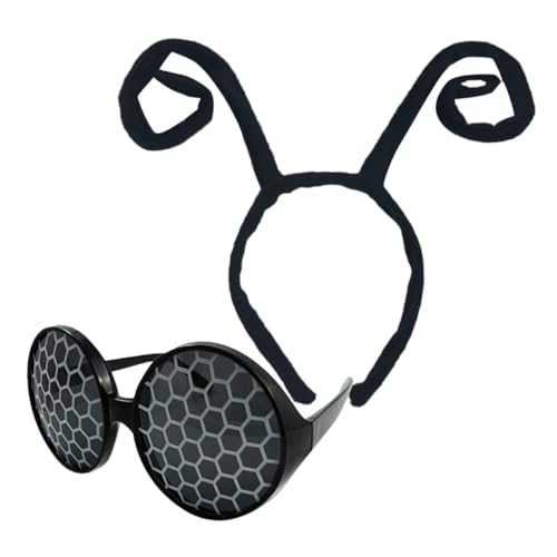 CIYODO Diadema con Antenas de Hormiga Negra y Gafas de Cosplay Negras para Fiesta Infantil, Accesorio Liviano y Cómodo para Disfraces y Eventos de Carnaval, Cumpleaños y Halloween