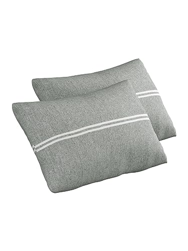 Image of 180 TC Pillow Cover Set of 2 | Pillow Cover Cotton 100% | Pillow Cover Set of 2 King Size | Wrinkle Free & Fade Resistance | Striped Pattern | Standard Size | All Season Use (Grey2)