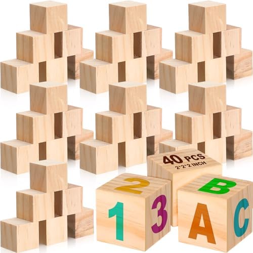 Halloscume 40 Pcs 2 Inch Wooden Blocks Unfinished Wooden