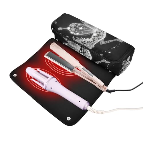 Organizador 2 en 1 para herramientas de cabello y alfombrilla resistente al calor, gran capacidad para planchas y rizadores, maletín de viaje miniatura 2