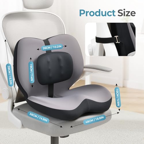 Image of FLORICH 2 in1 Truck Seat Cushion and Lumbar Support Pillow Memory Foam Car Seat Cushion with Adjustable Strap for Truck Driver Long Drives, Fits Semi Truck Seat,Car,Office&Gaming Chair(Light Black)