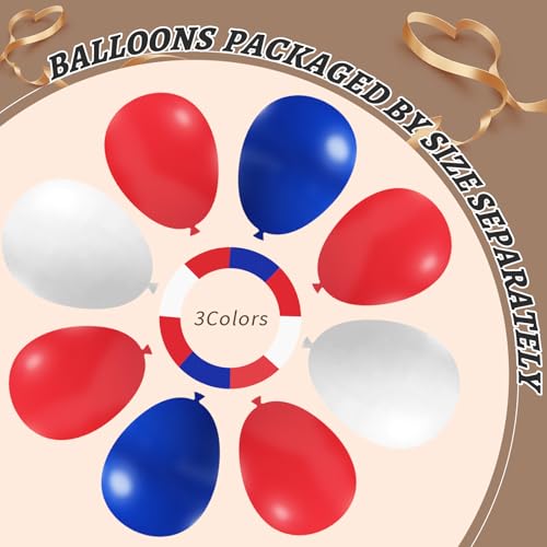 Image of 412Pcs Red White and Blue Balloons Garland Arch Kit, 5 10 12 18 inch Red White Blue Balloons for 4th of July Patriotic Decorations Graduation Baseball Birthday Party Decorations