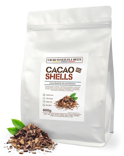Cacao V Delta Cascarilla de Cacao Natural 800g - Té de Cáscara Pura Premium Vegano, No GMO, Sin Alérgenos, Sin Gluten, Antioxidante, Sin Azúcar, Flavonoides - Infusión de Chocolate