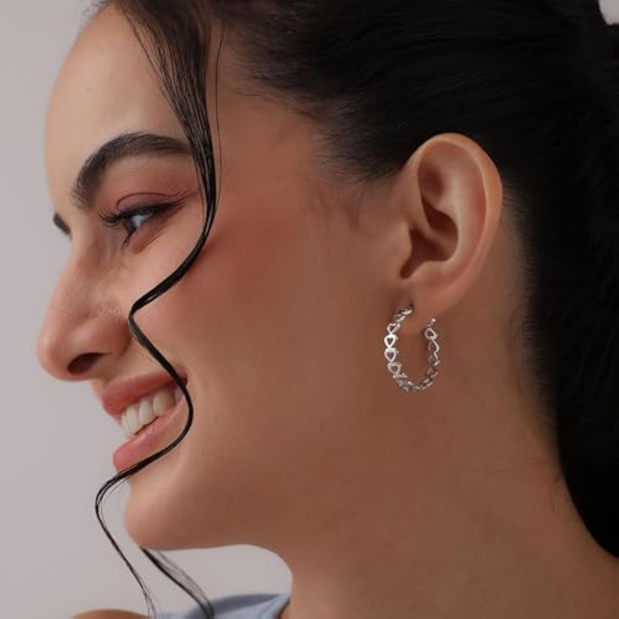 Women's 925 Sterling Silver Rhodium-Plated True Love Hoops