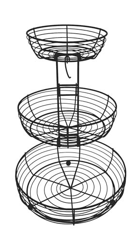 Auroni Esquina – Soporte negro – 3 pisos – sin barra central – negro – con grandes platos redondos de fruta – para presentación de frutas – elegante cesta de frutas – frutero – alto = 42 cm diámetro =