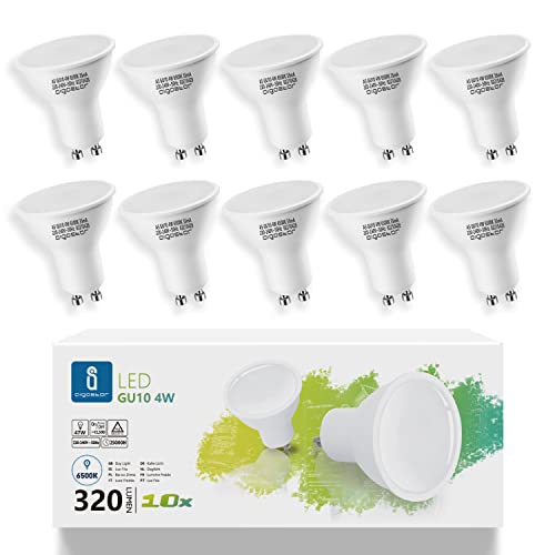 Aigostar Bombilla LED 4W GU10, Luz blanca fría 6500K, 320lm, Esmerilada, no regulable - Caja de 10 unidades