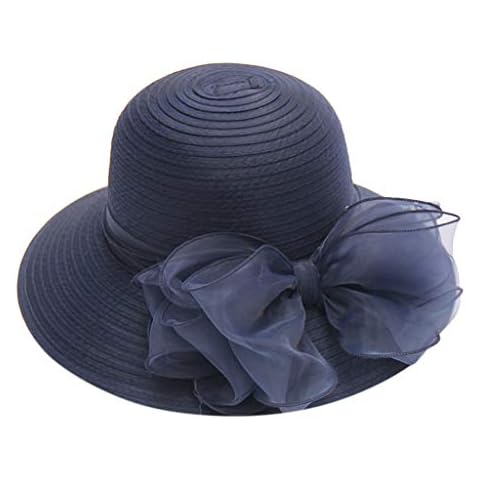 SIGOYI Ladies Sun Hat Floral Lace UV Protection Elegant Derby Fascinator Hats for Wedding Party Navy,One Size,SIGOYI Hat & Cap-2022 Cover
