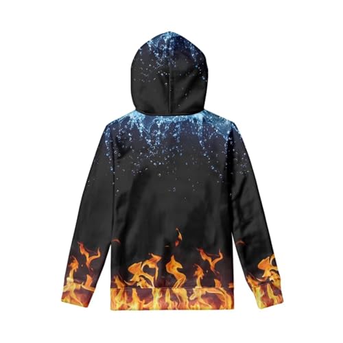 Boys Girls 3D Print Fire Ice Casual Pullover Hoodies Hooded Sweatshirts Tops Blouse with Pocket Age 6-163