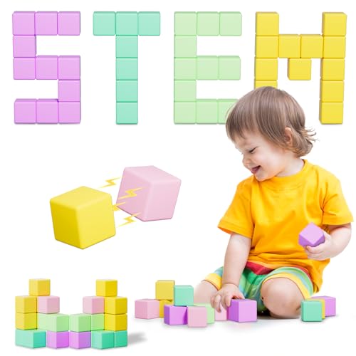 Image of Large Magnetic Blocks Travel,20PCS 1.42in Building Blocks for Toddlers 3-5,Magnet Cubes for Toddlers,Sensory Montessori Toys Sets Learning Construction Squares Stem Toys for Boy,Girl,Kids,Kit,Gift,4-8