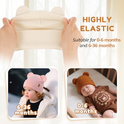 DANMY Baby Beanie Warm Winter Hat with Bear Ear for Infant Toddler Boys Girls Child Soft Knitted Skull Cap 0-6 Months